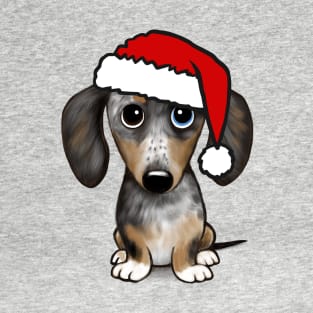 Dapple Dachshund with Santa Hat Merle Wiener Dog Christmas T-Shirt